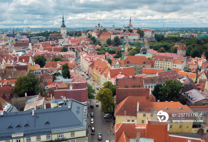 Tallinn city center, view from above early Autumn with overcast sky