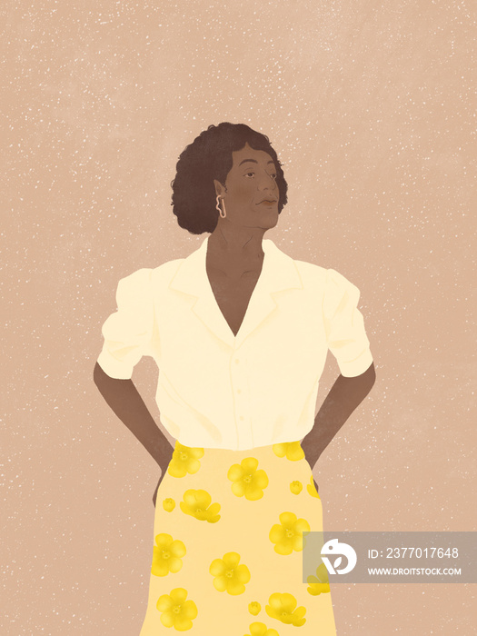 confident stylish elegant middle aged dark skinned lady wearing fashionable clothes