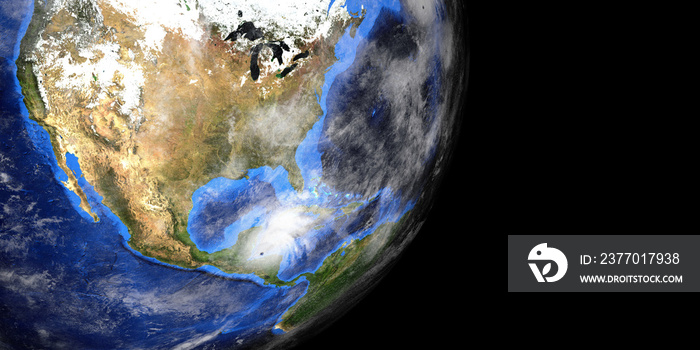 Hurricane Zeta and Epsilon with Earth shown from Space. Elements of this high resolution 3D rendering are furnished by NASA.