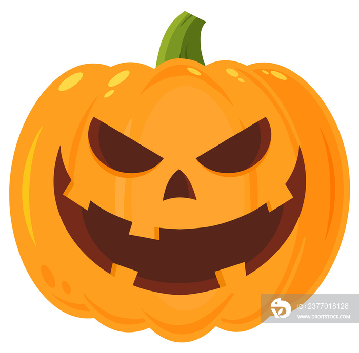 Grinning Evil Halloween Pumpkin Cartoon Emoji Face Character With Expression. Hand Drawn Illustration Isolated On Transparent Background