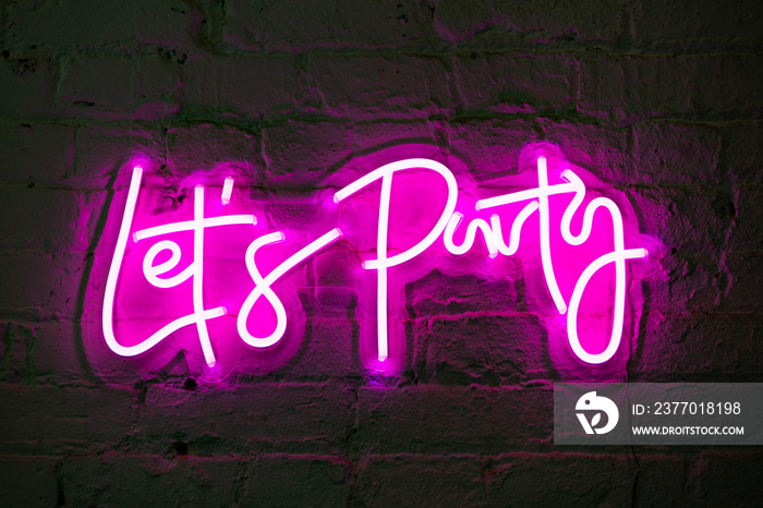 Lets party pink glowing neon sign banner