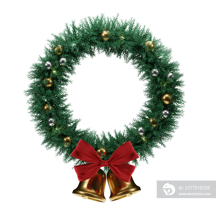 3d Christmas wreath  isolated on white background. Christmas wreath 3d illustration