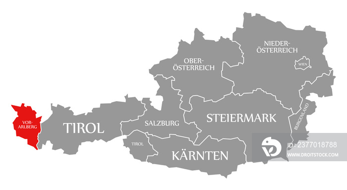 Vorarlberg red highlighted in map of Austria