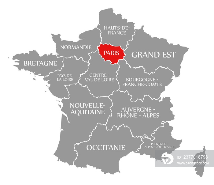 Paris red highlighted in map of France