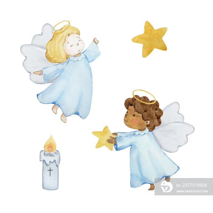 Watercolor little cute Baby Angels