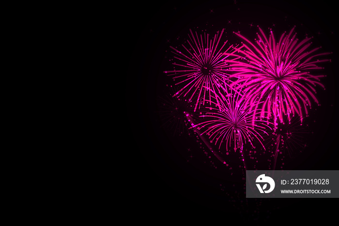 Beautiful festive pink fireworks on black background