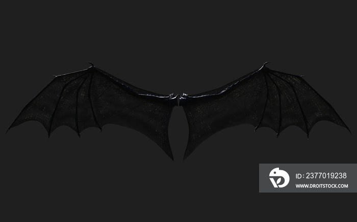 3d Illustration Dragon Wing, Devil Wings, Demon Wing Plumage Isolated on Black Background with Clipping Path.