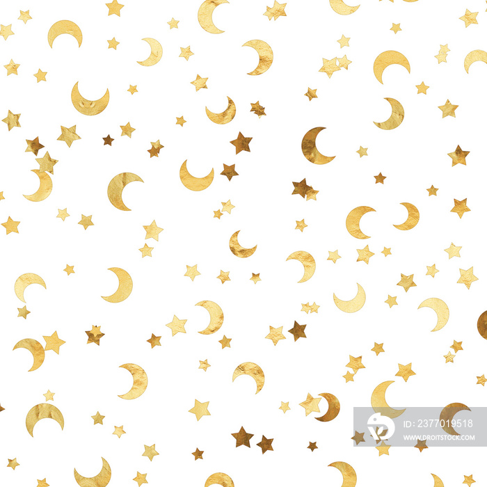 Scattered Gold Stars and Moon Background