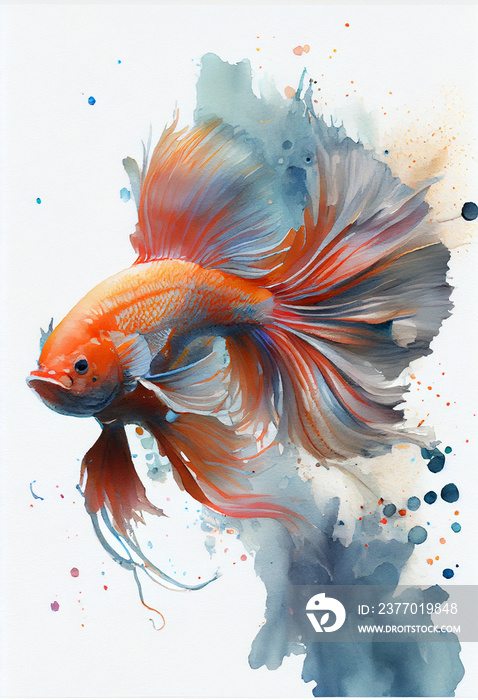 illustator of watercolour paint betta fish