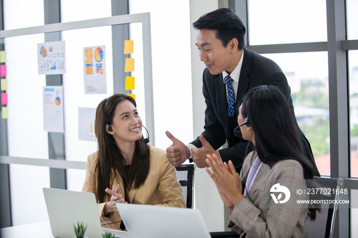 Supervisors teach work to employees in the office, Business concept.