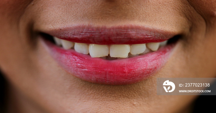 Happy woman smiling, macro close-up lips smile