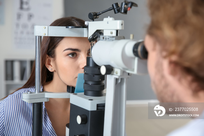 Young woman visiting ophthalmologist in clinic