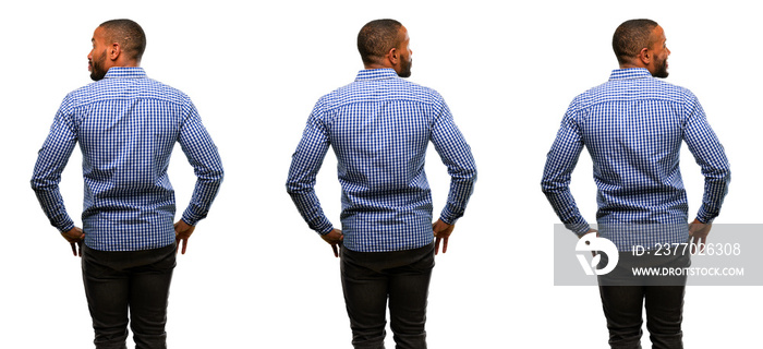 African american man with beard backside, rear view