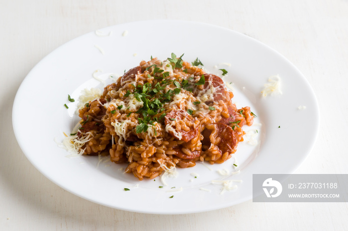 Chorizo risotto with tomato