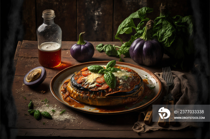 delicious homemade melanzane alla parmigiana eggplant dish in a rustic italian kitchen