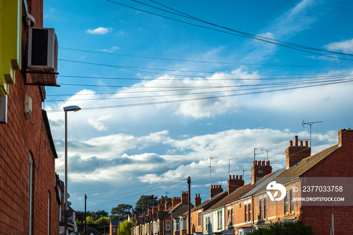 Row of Typical English Terraced Houses in Northampton