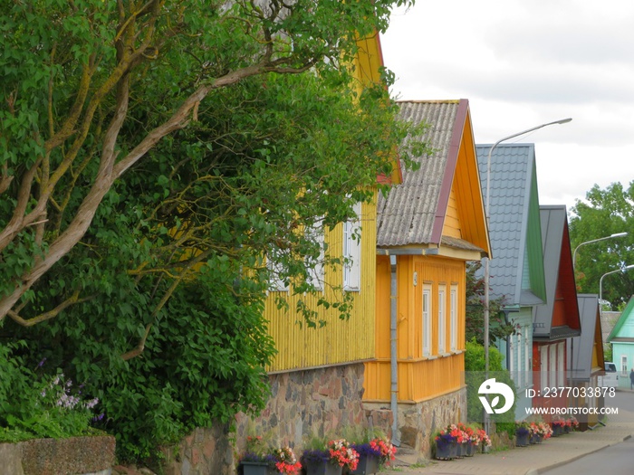 traditional karaim wooden houses in Trakai, Lithuania