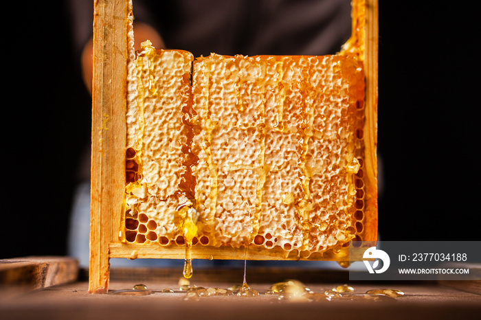 Honeycomb in a wooden frame