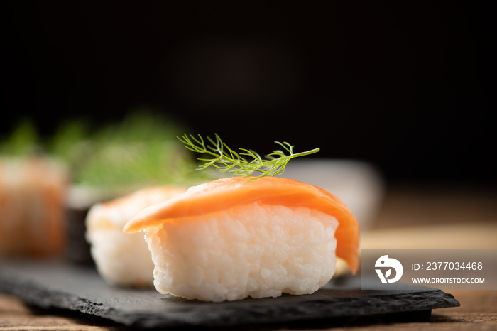 Traditional Japanese sushi on a plate