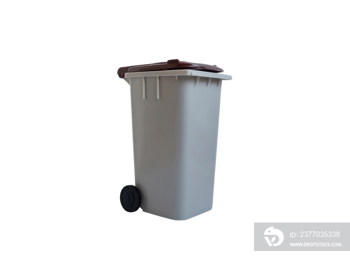 Gray and brown trash bin