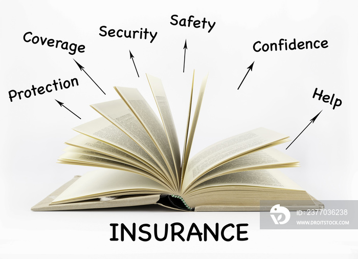 Insurance concept. Open book on a white background