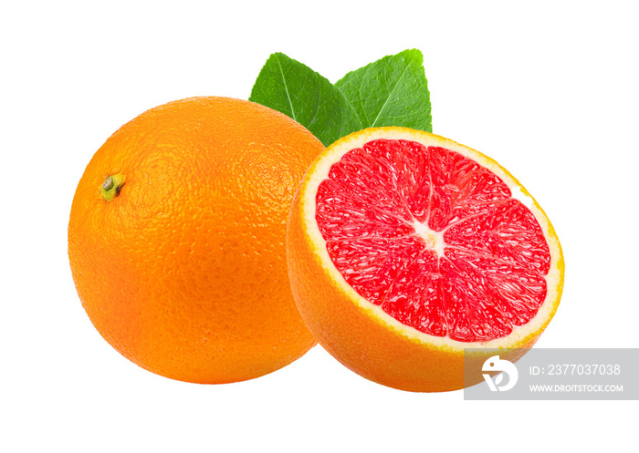 pink orange grapefruit slice with leaf isolated on transparent png