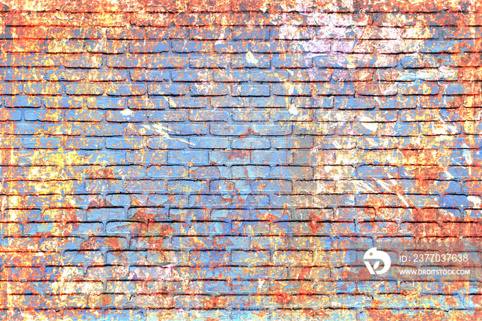 Painted brick wall texture. Colorful brickwork background. Multicolored masonry