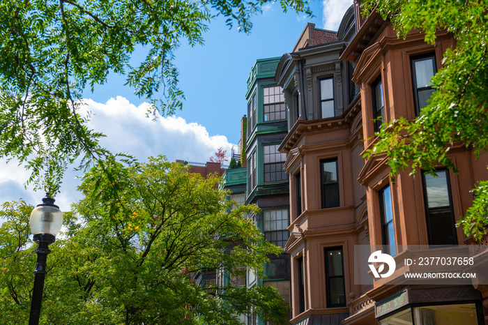 Historic buildings on Newbury Street in Back Bay, Boston, Massachusetts MA, USA.