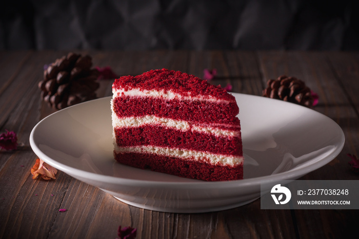 Red velvet cake on wood board