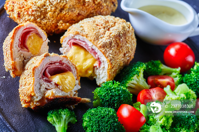 close-up of Chicken Cordon Bleu, top view