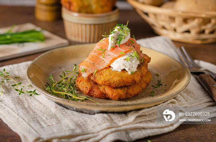 Delicious latkes with salmon