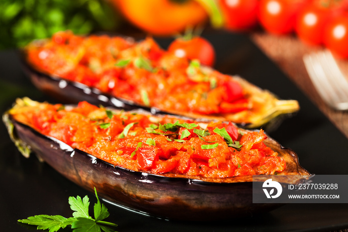 Stuffed aubergine.