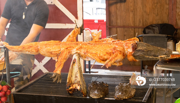 Grilled crocodile on street food in Thailand