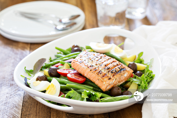 Grilled salmon nicoise salad