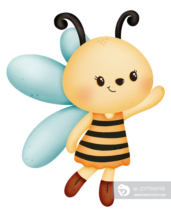 Watercolor cute bee cartoon character