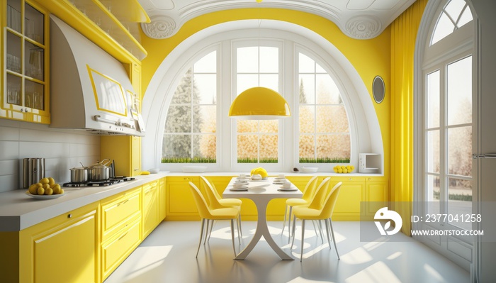 Luxury interior yellow kitchen to the elegant person so that the preparation of the food is also special