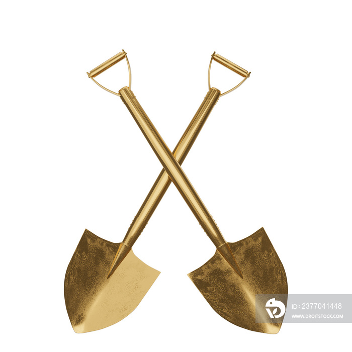 Gold shovel on white background. 3D illustration