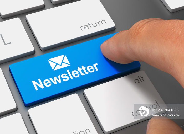 newsletter pushing keyboard with finger 3d illustration