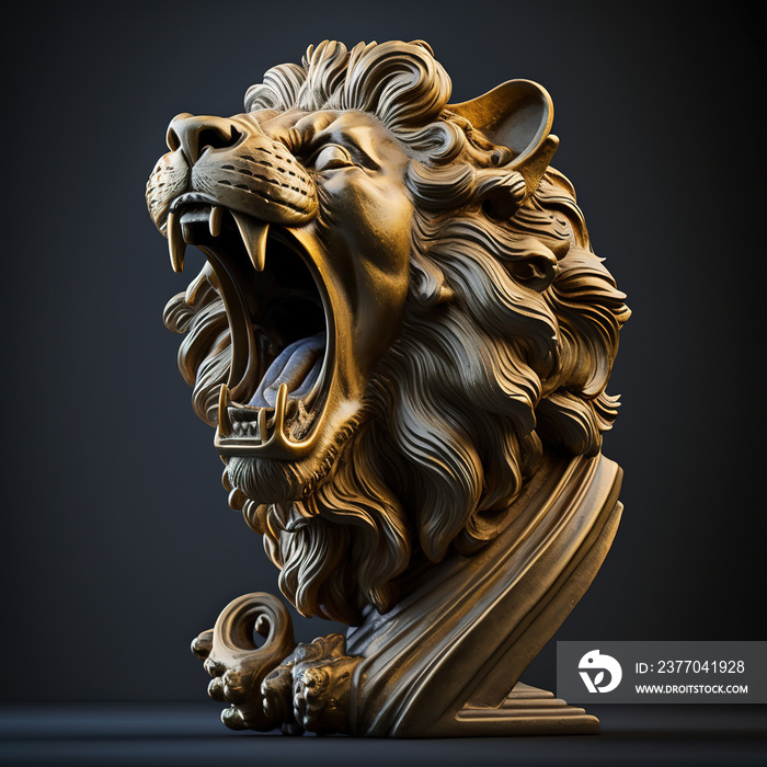 Bronze statue of a roaring lion head