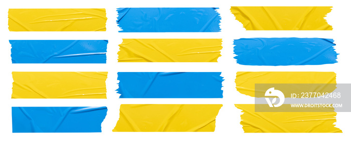 Torn Stickers tape paper piece yellow and blue mock up blank banners tags labels template design, isolated on white background