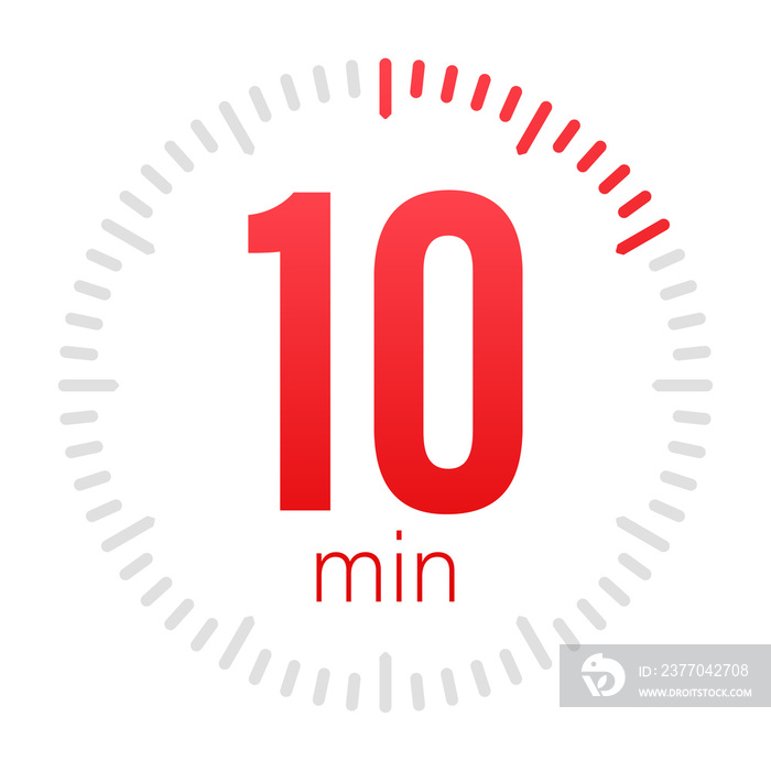 The 10 minutes, stopwatch  icon. Stopwatch icon in flat style, 10 minutes timer on on color background.  stock illustration.