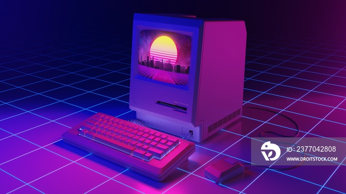 80’s Retrowave, Sunset in Retro computer