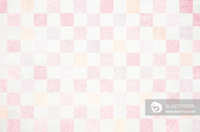 Japanese washi paper background with checkered pattern illustration. Japanese paper texture with modern pastel gradation latticework pattern.