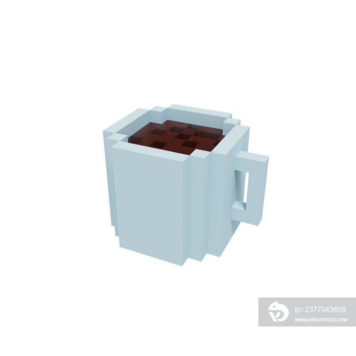 coffee drink in white mug using voxel style