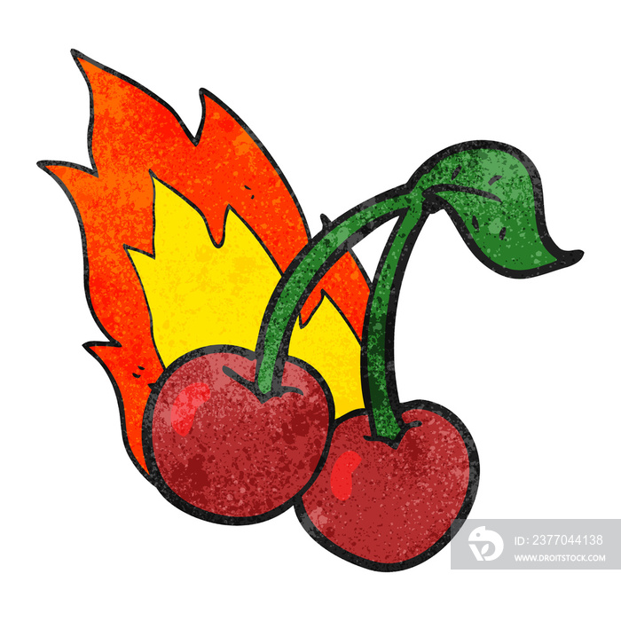 freehand drawn texture cartoon flaming cherries