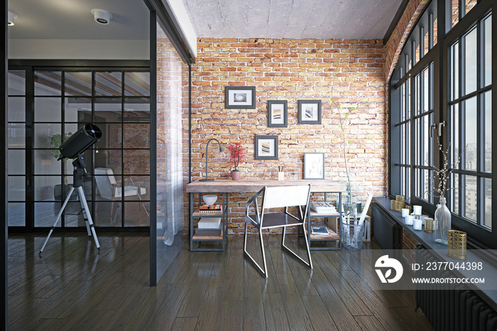 modern loft study interior.