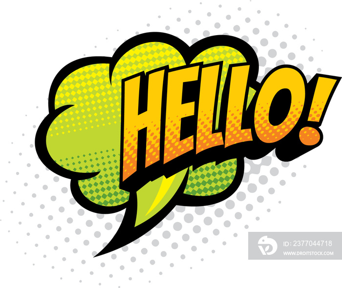 Hello speech bubble cloud greeting halftone label