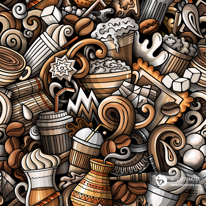 Iced Coffee hand drawn doodles seamless pattern