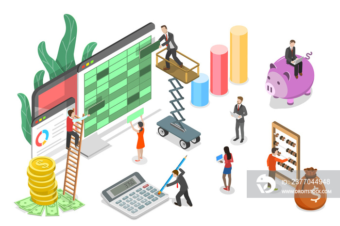 3D Isometric Flat  Conceptual Illustration of Financial Accounting.