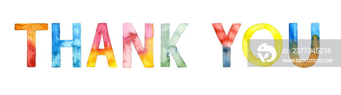 Watercolor hand drawn lettering isolated. Thank You. Handwritten message. Can be used as a print on t-shirts and bags, for cards, banner or poster.